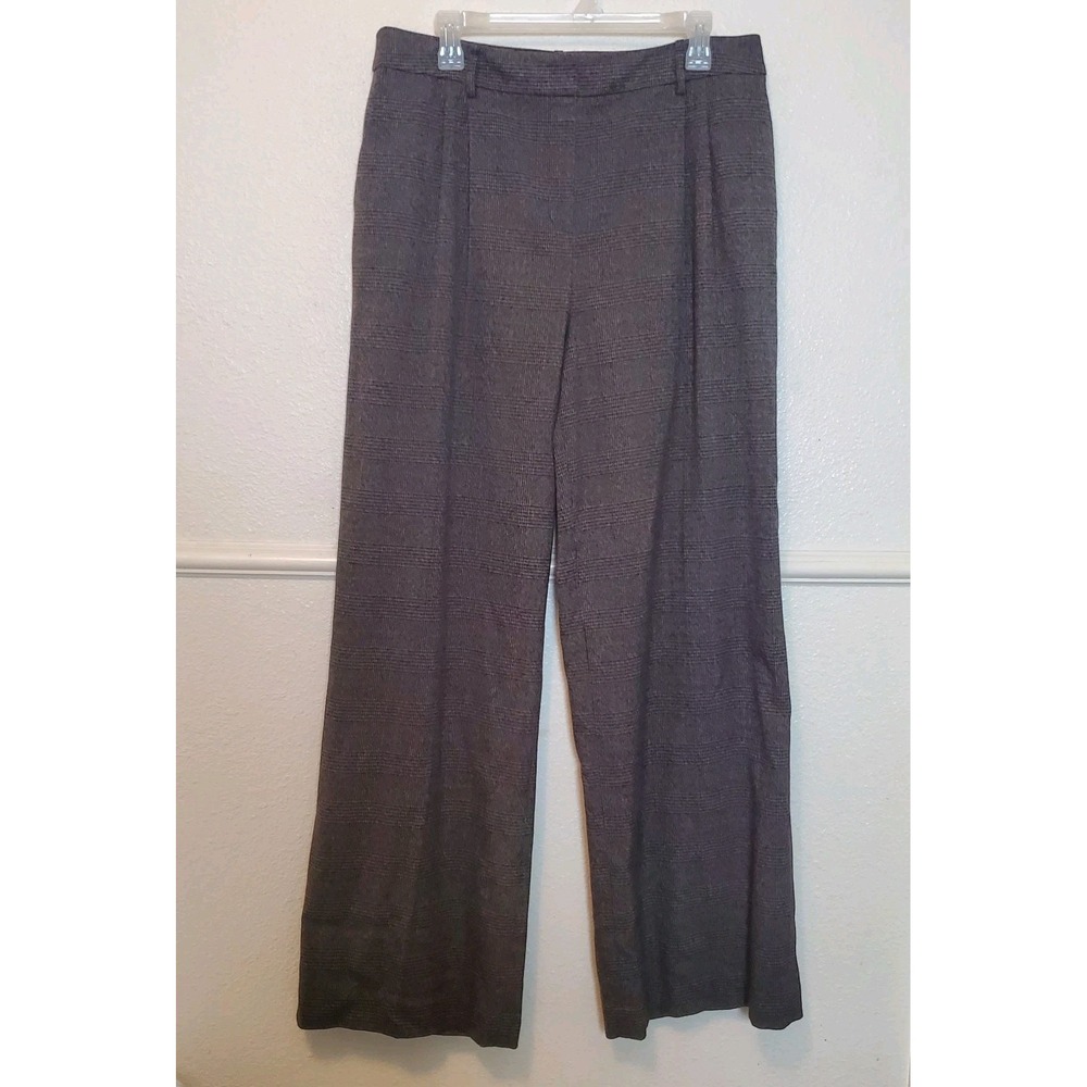 Calvin Klein Womens Glen Plaid Wide Leg Dress Pants Brown Grey Size 12 High Rise